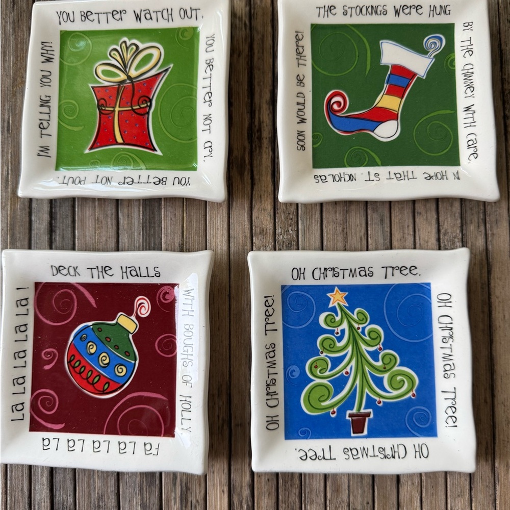 GANZ Colorful Holiday Collectors set of 4 hand painted by Bella Casa 4” square